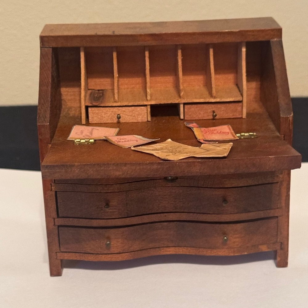 Vintage 1930s Miniature Wooden Secretary Desk Dollhouse Furniture Made in Japan